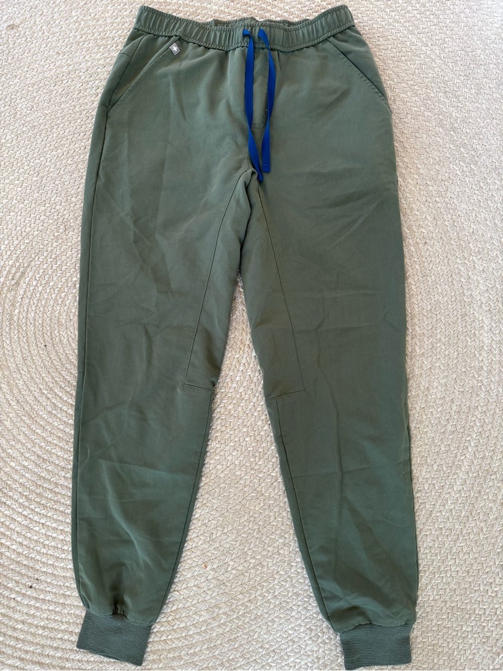 Figs Olive Green Jogger Pants with Blue Drawstring